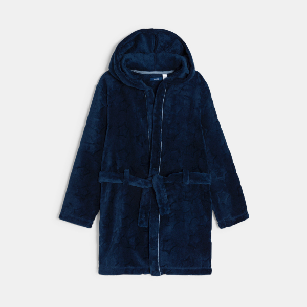 رداء حمام بغطاء رأس بقماش صوف، اللون أزرق داكن، للأولاد